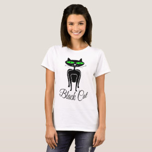 Schwarze Katze mit grünen Augen T-Shirt