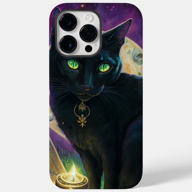 SCHWARZE KATZE MIT GRÜNEN AUGEN UND KANDLE Case-Mate iPhone 14 PRO MAX HÜLLE (Rückseite)