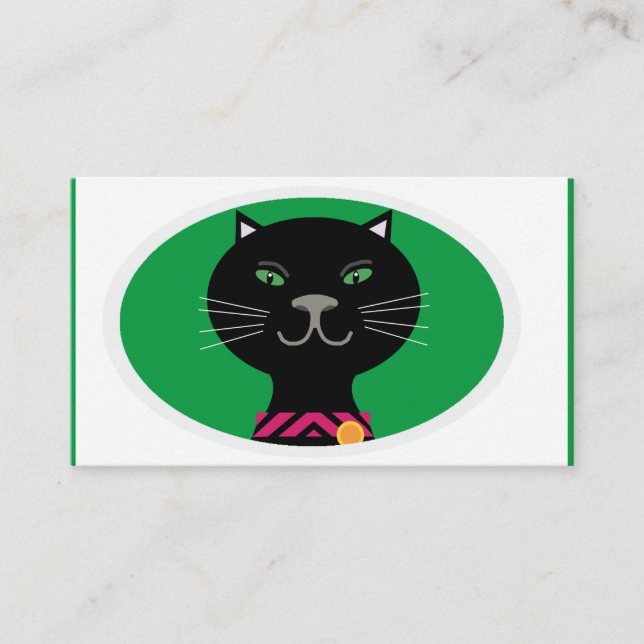 Schwarze Katze mit grünen Augen Visitenkarte (Vorderseite)