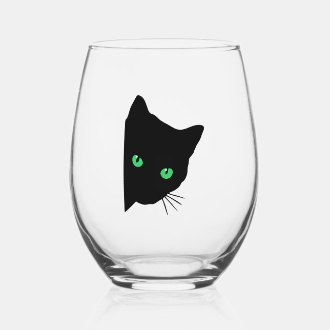 Schwarze Katze mit grünen Augen Weinglas Ohne Stiel (Vorderseite)