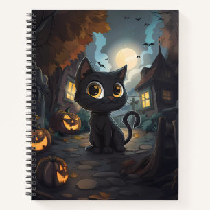 Schwarze Katze mit Halloween-Jack-o-Lanterns Notizbuch
