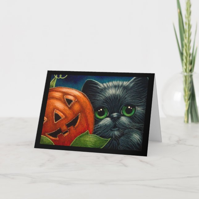 SCHWARZE KATZE MIT HALLOWEWEER PUMPKIN-KUSTOMIZE-K KARTE (Vorderseite)