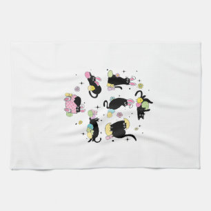 Schwarze Katze mit Haseneiern Frohen Ostertag Matc Geschirrtuch