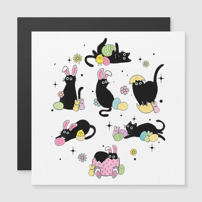 Schwarze Katze mit Haseneiern Magnetkarte (Vorne/Hinten)