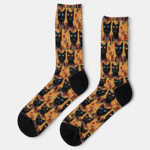 Schwarze Katze mit Herz-Rose Valentinstag Socken