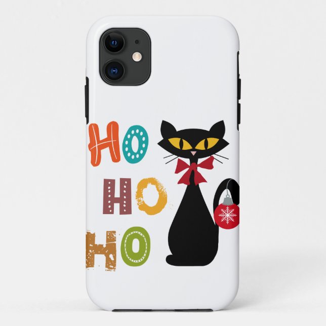 Schwarze Katze mit Ho Ho Ho Textdesign Case-Mate iPhone Hülle (Rückseite)