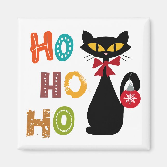 Schwarze Katze mit Ho Ho Ho Textdesign Magnet (Vorne)