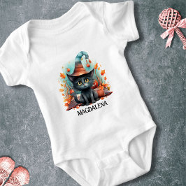Schwarze Katze mit Hut-Individuelle Name Halloween Baby Strampler