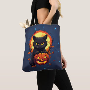 Schwarze Katze mit Jack-O' Lantern Halloween Tasche