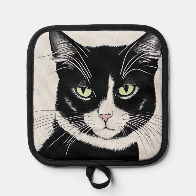 Schwarze Katze mit Katzenjude Topflappen (Vorderseite)