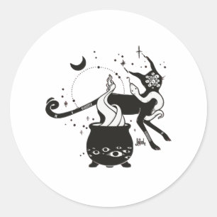 Schwarze Katze mit Kauldron, Gotik Runder Aufkleber