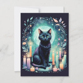 Schwarze Katze mit Kerzenlicht Postkarte