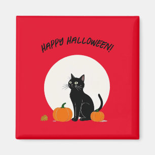 Schwarze Katze mit Kürbis   Frohe Halloween Magnet