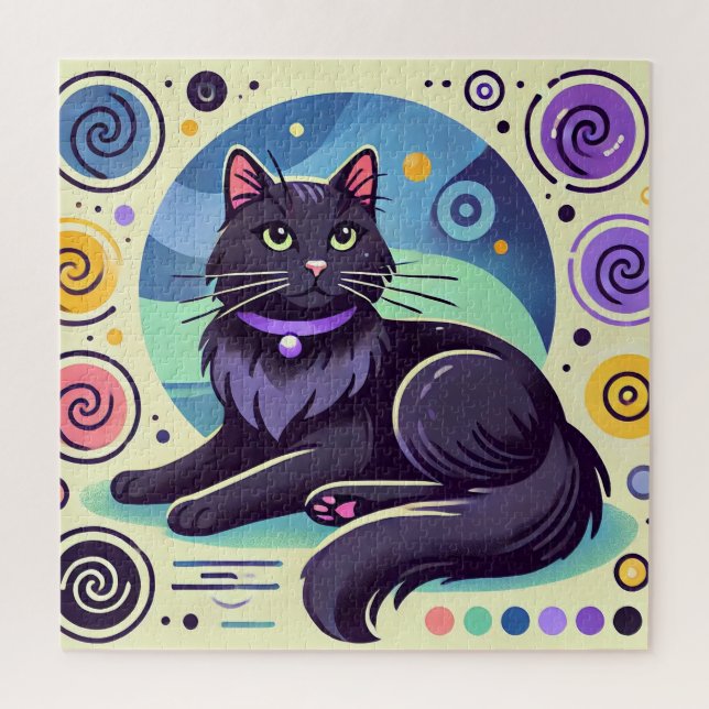 Schwarze Katze mit leuchtend farbigem Hintergrund (Vertikal)