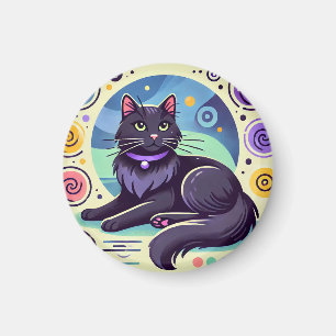 Schwarze Katze mit leuchtend farbigem Hintergrund Magnet