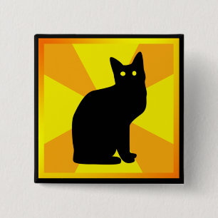 Schwarze Katze mit leuchtenden Augen - Button
