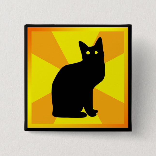 Schwarze Katze mit leuchtenden Augen - Button (Vorderseite)