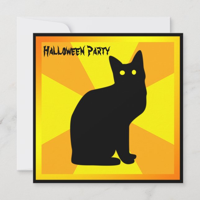 Schwarze Katze mit leuchtenden Augen - Einladung (Vorderseite)