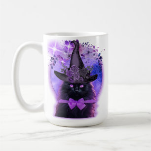 Schwarze Katze mit lila Aura Kaffeetasse