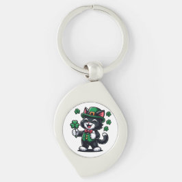 Schwarze Katze mit Lucky Klee Schlüsselanhänger