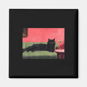 Schwarze Katze mit Martini-Kunstposter Magnet