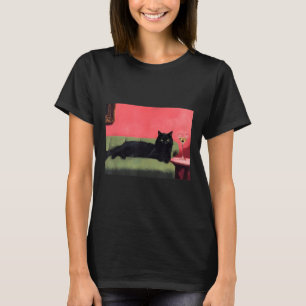 Schwarze Katze mit Martini-Kunstposter T-Shirt