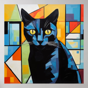 Schwarze Katze mit modernem Hintergrund Poster