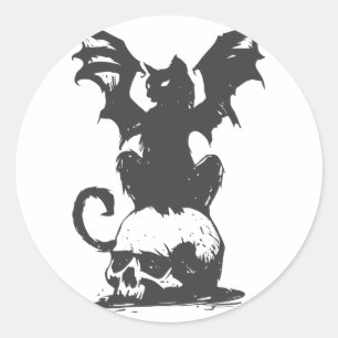 Schwarze Katze mit Monsterflügeln - Rückfärbung Runder Aufkleber