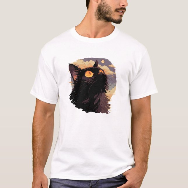 Schwarze Katze mit mystischer Nacht T-Shirt (Vorderseite)