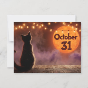 Schwarze Katze mit "Oktober 31" Halloween-Mond Postkarte