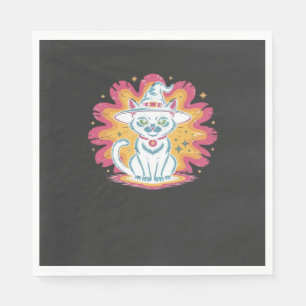 Schwarze Katze mit psychedelischem Blumen-Übergroß Serviette