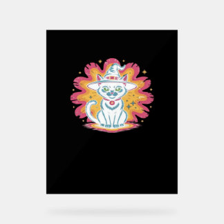 Schwarze Katze mit psychedelischer Blume Oversized Acrylschild