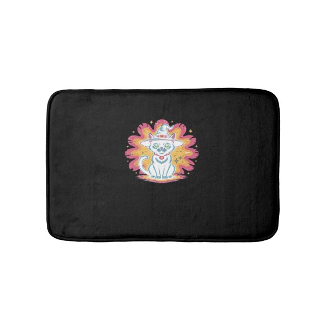 Schwarze Katze mit psychedelischer Blume Oversized Badematte (Vorderseite)