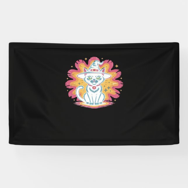 Schwarze Katze mit psychedelischer Blume Oversized Banner (Horizontal)