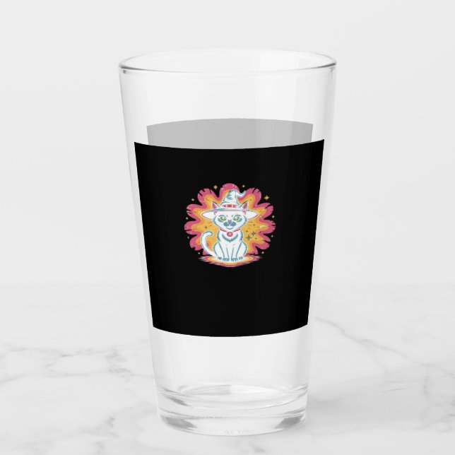 Schwarze Katze mit psychedelischer Blume Oversized Glas (Vorderseite)