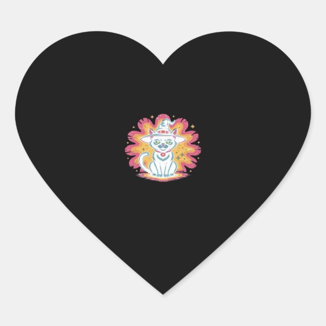 Schwarze Katze mit psychedelischer Blume Oversized Herz-Aufkleber (Vorderseite)