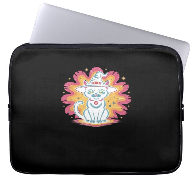 Schwarze Katze mit psychedelischer Blume Oversized Laptopschutzhülle (Vorderseite)
