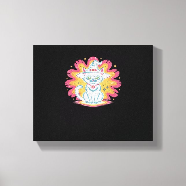 Schwarze Katze mit psychedelischer Blume Oversized Leinwanddruck (Vorderseite)
