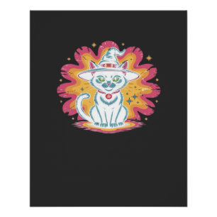 Schwarze Katze mit psychedelischer Blume Oversized Poster