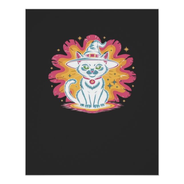 Schwarze Katze mit psychedelischer Blume Oversized Poster (Vorderseite)