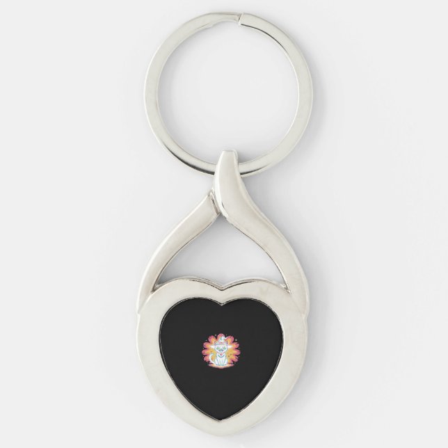 Schwarze Katze mit psychedelischer Blume Oversized Schlüsselanhänger (Vorderseite)