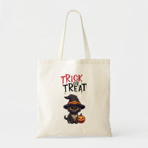 Schwarze Katze mit Pumpkin Jack Lantern Trick oder Tragetasche