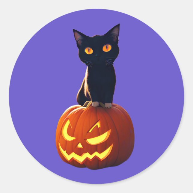 Schwarze Katze mit Pumpkin Niedliche Kawaii Tiere  Runder Aufkleber (Vorderseite)