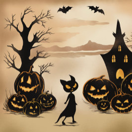 Schwarze Katze mit Pumpkins bei Twilight Begleitkarte