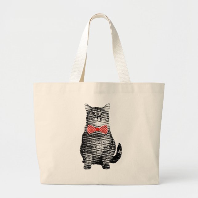 Schwarze Katze mit Red Polka Dot Bow Krawatte Nied Jumbo Stoffbeutel (Vorne)