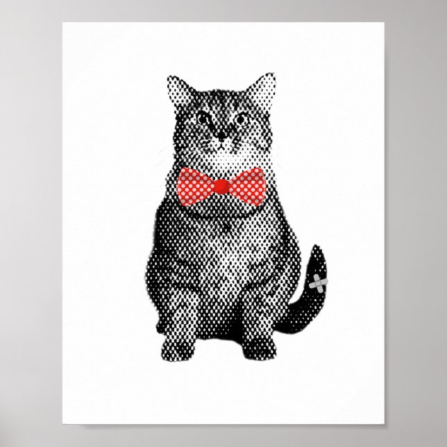 Schwarze Katze mit Red Polka Dot Bow Krawatte Nied Poster (Vorne)