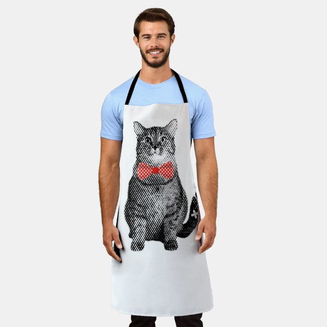 Schwarze Katze mit Red Polka Dot Bow Krawatte Nied Schürze (Getragen)