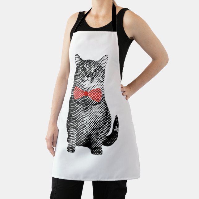 Schwarze Katze mit Red Polka Dot Bow Krawatte Nied Schürze (InSitu)