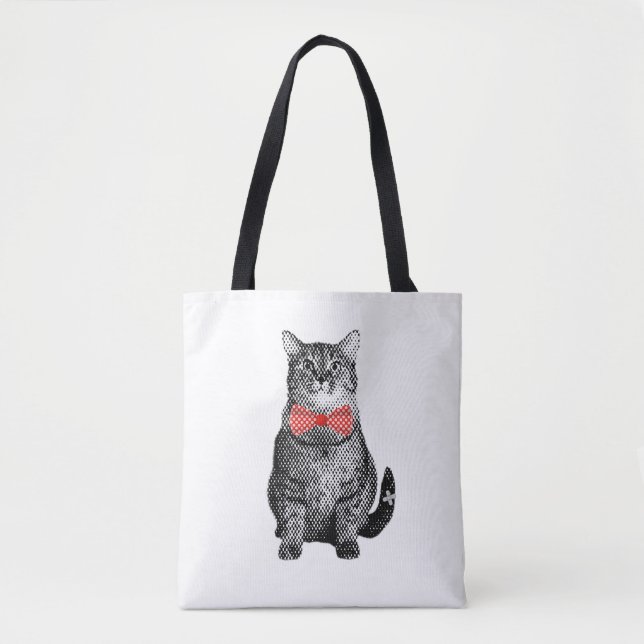 Schwarze Katze mit Red Polka Dot Bow Krawatte Nied Tasche (Vorderseite)