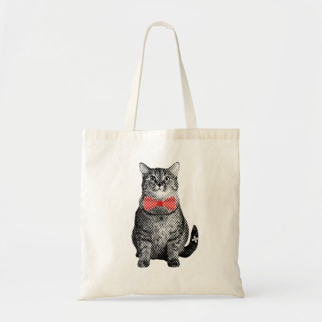 Schwarze Katze mit Red Polka Dot Bow Krawatte Nied Tragetasche (Vorne)